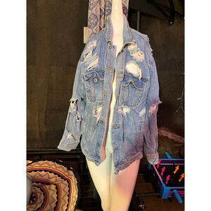 Women's SIGNATURES Distressed Jean Jacket M Blue